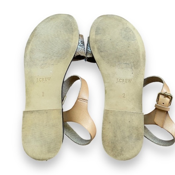 J Crew Factory Raffia Silver and Tan Woven Straw Fringe Sandals | Size 9 - Picture 8 of 13